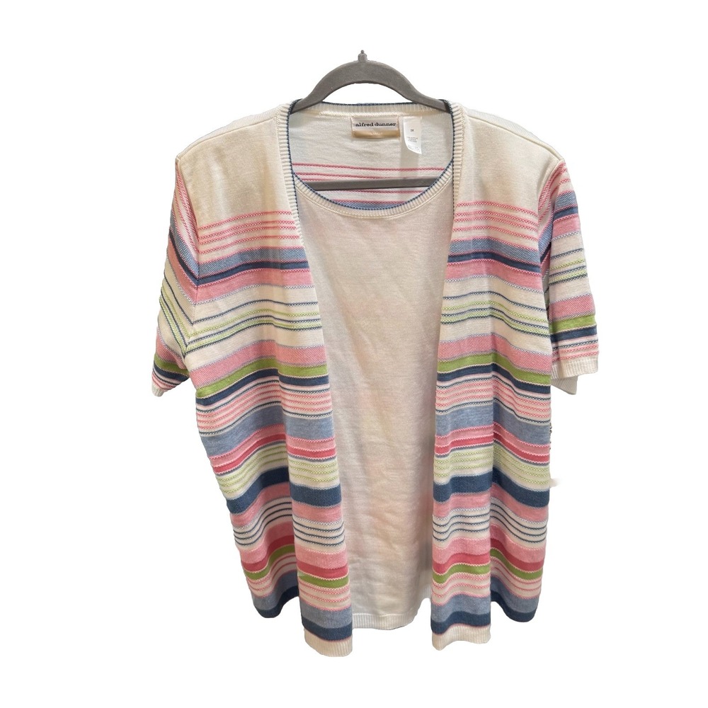NWT ALFRED DUNNER Multicolor Pastel‎ Short Sleeve Mock Twinset Sweater Top Sz 3X